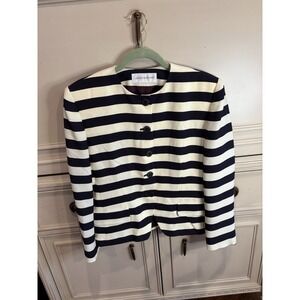 Vintage Jones New York Black‎ Ivory Striped Blazer Beetlejuice Jailhouse Size 10